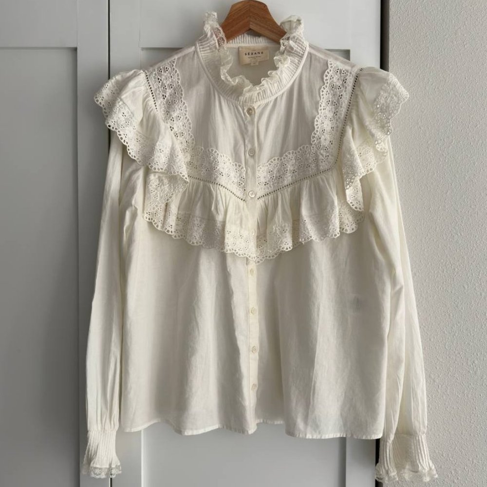 Sezane Maureen embroidered blouse size 12